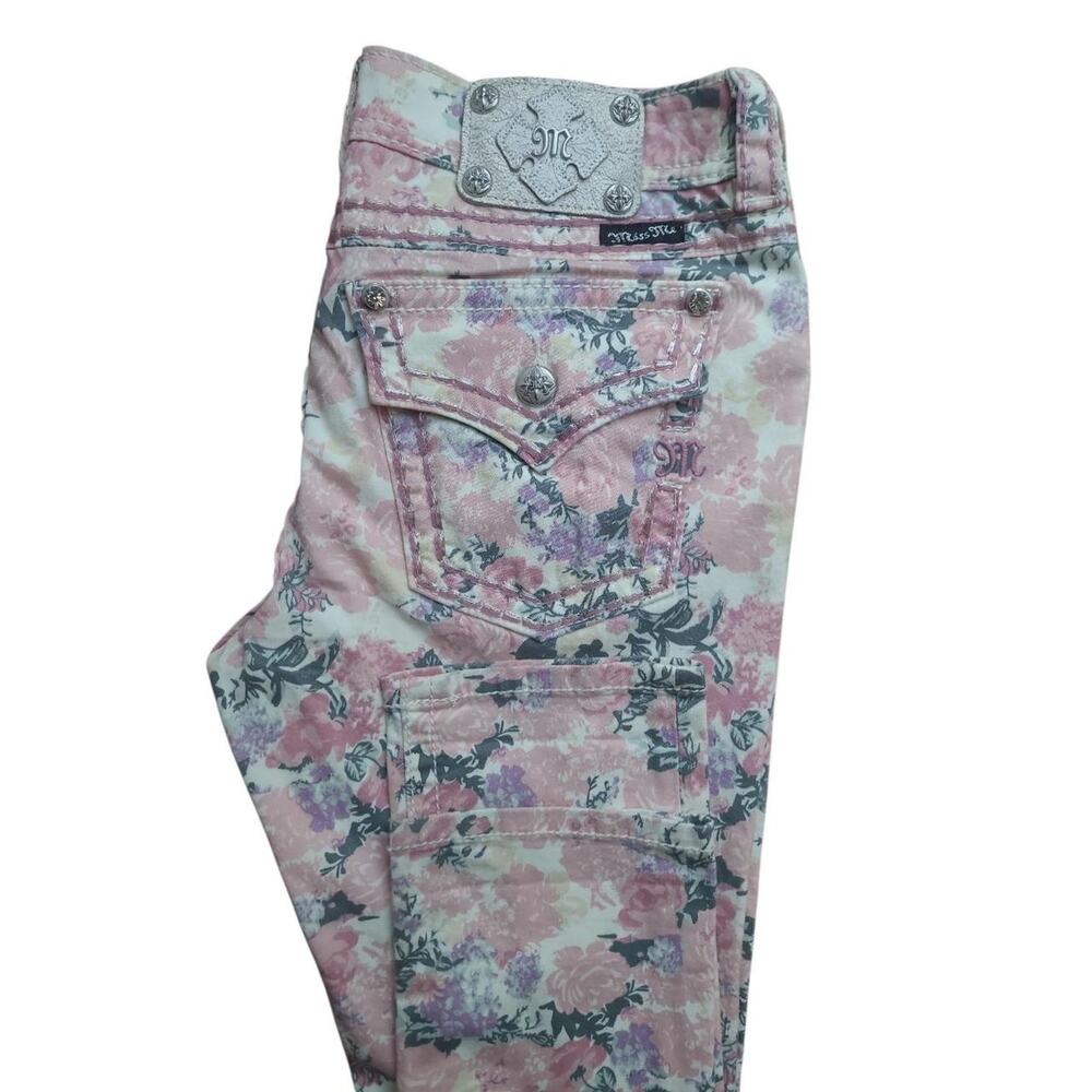 Miss Me Floral Cargo Skinny Jeans Sz 30" Y2K Coquette Cottagecore Pink Rose